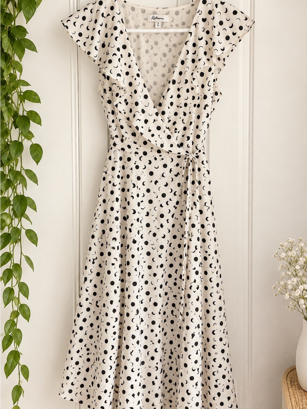 Reitmans Midi Wrap Dress with Black Crescent Print